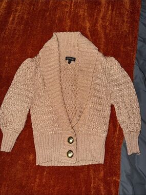 bebe Metallic RoseGold Knit Shawl Collar Cardigan with Gold Buttons | S | Used
